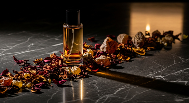 Venba fragrance alternative luxury perfume bottle on dark marble