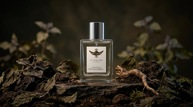Dried patchouli leaves and roots on dark stone surface illustrating what scent is patchouli