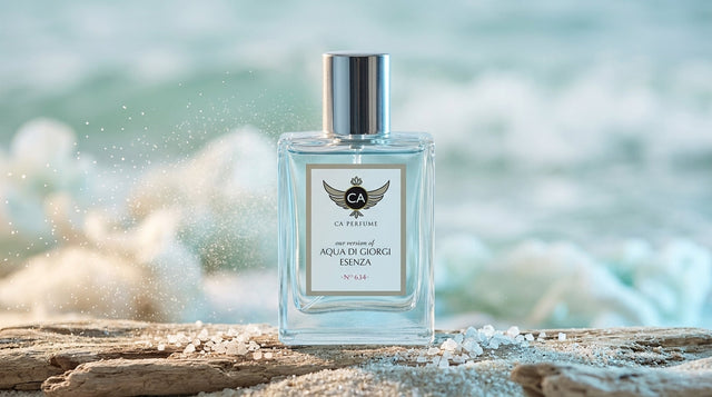 Marine smell perfume editorial scene with ocean waves and seafoam