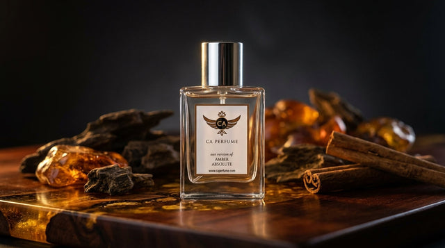 Golden amber resin and perfume atomizer illustrating the scent of amber